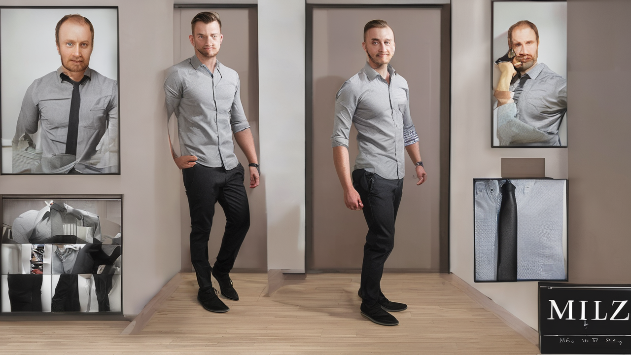 Portret zadowolonego klienta, młody mężczyzna w casualowym stroju