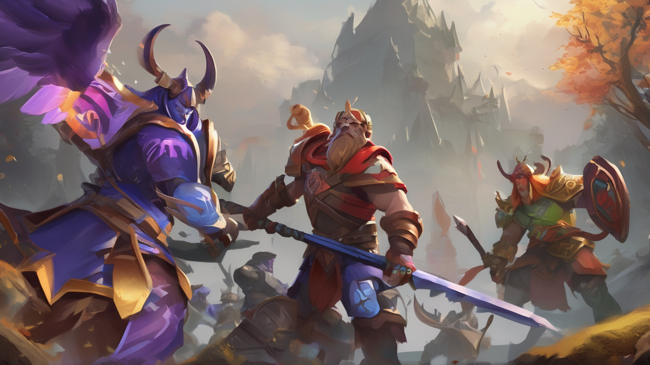 Subtelne tło z elementami graficznymi nawiązującymi do świata Dota 2, z przygaszonymi kolorami umożliwiającymi czytelność tekstu